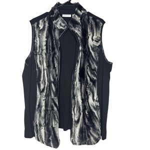 Susan Graver Faux Fir Vest XL Full Zip Animal Artsy‎ Mature Mob Wife Old Money